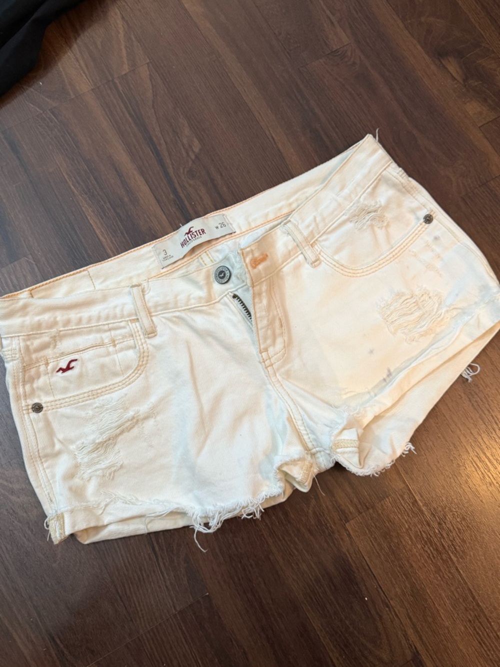 Hollister White Distressed Denim Jean Shorts